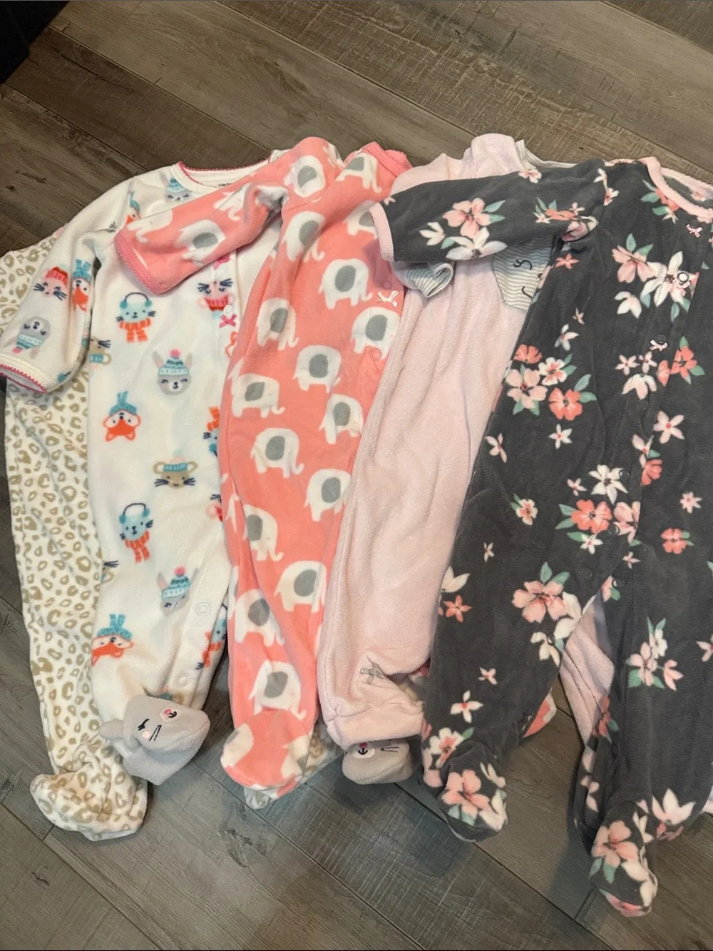 Carter's Plush Footed One-Piece Sleepers - Pink, Gray, White, Coral